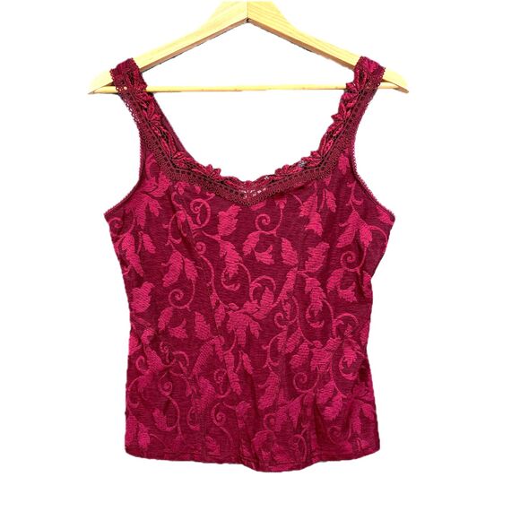 Arianne Burgundy Floral Lace Trim Tank Top XL Gothic Y2K Romantic Autumn 90s - Picture 2 of 7